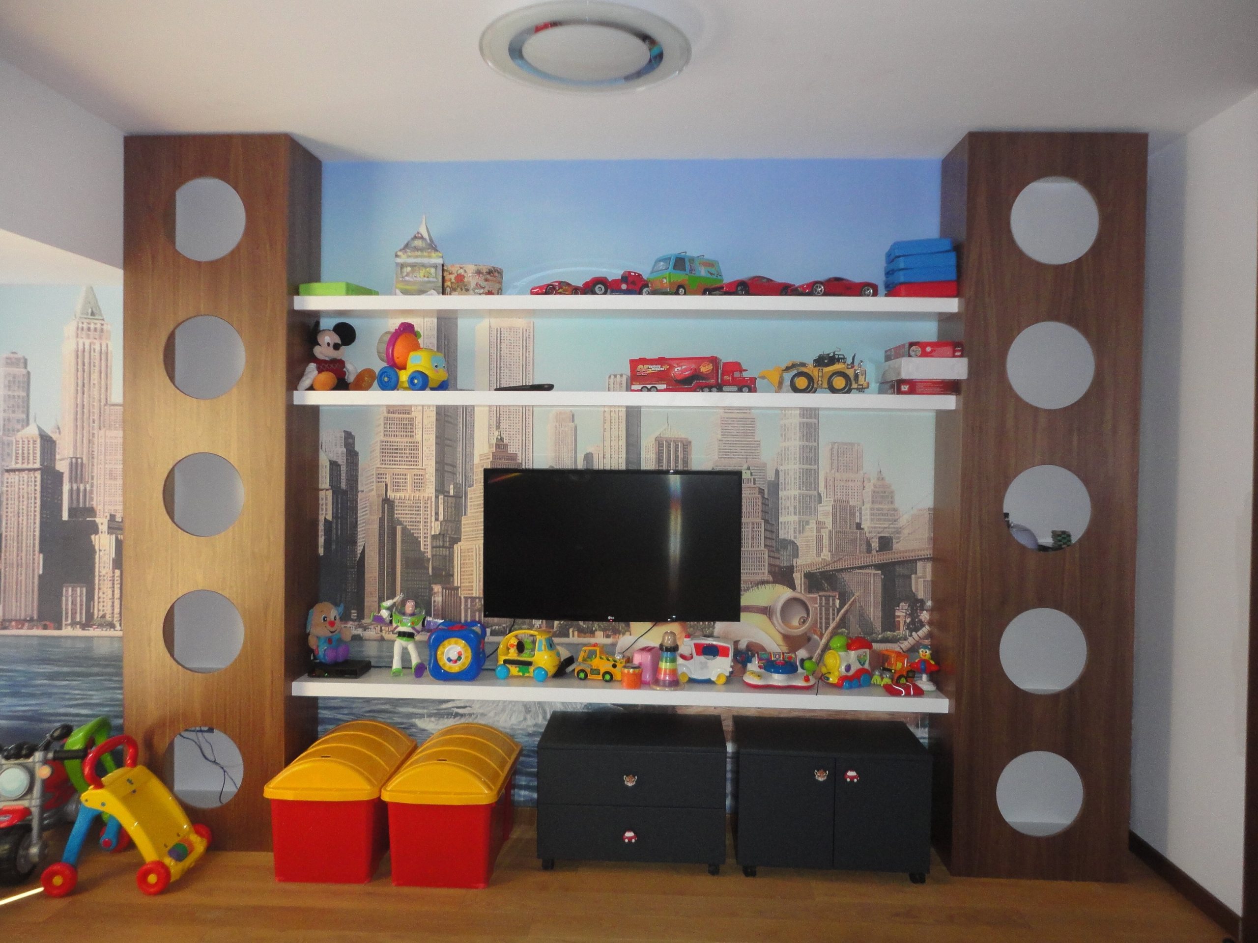Kids room furniture made from veneer walnut mdf and colored MDF