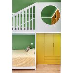 Комбиниран плакар и кревет на кат во зелено-жолта комбинација / Combined green and yellow bunk bed unit